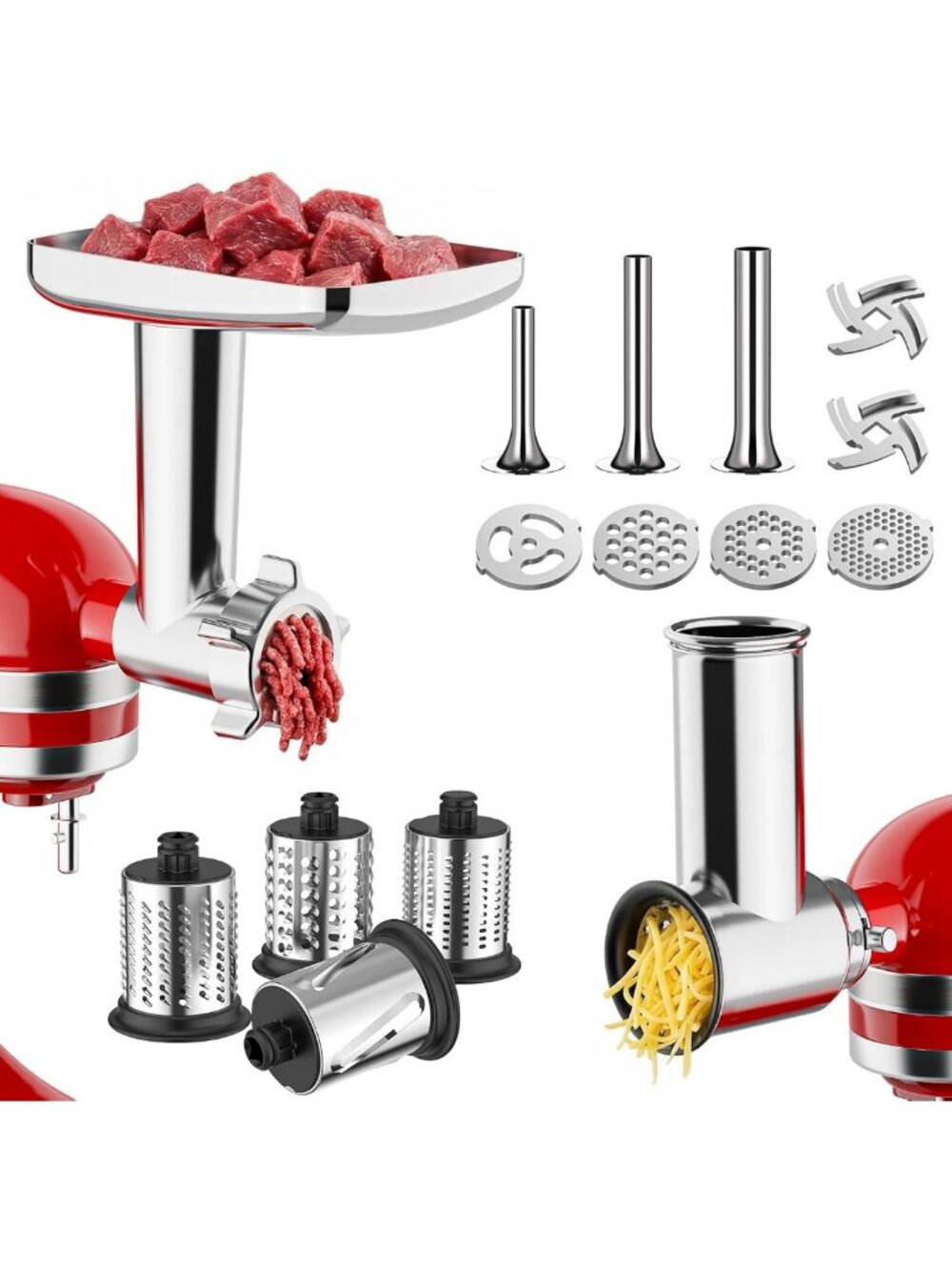 Metal Meat Grinder & Cheese Grater Set for KitchenAid Mixers - Kitchen Essential